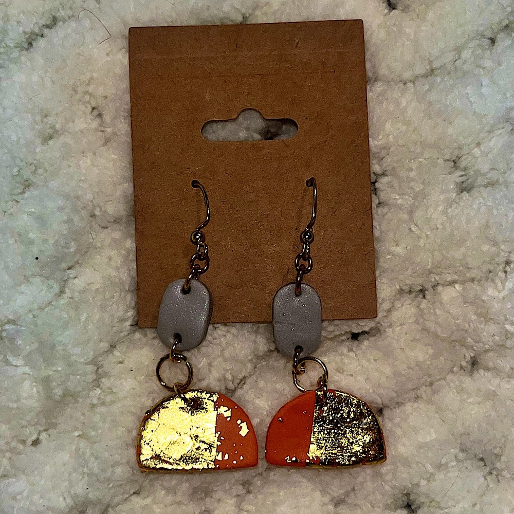 Handmade polymer clay boho gold flake dangle earrings
